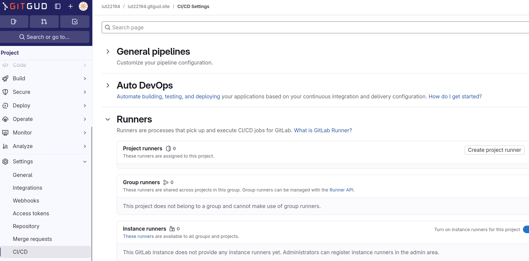 create project runner