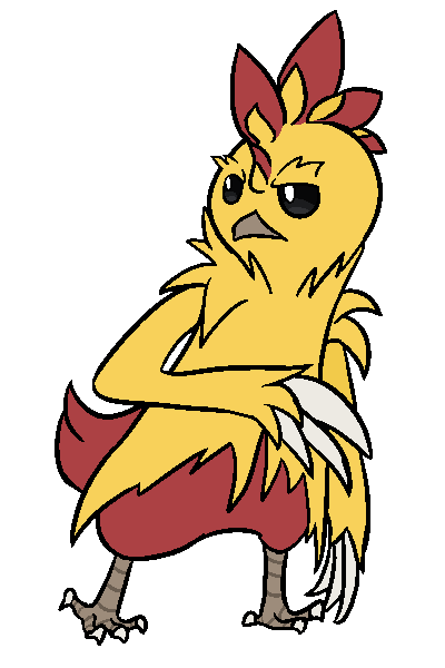 Apollo as a Combusken. He looks relatively similar to your average shiny Combusken, but he's got a LOT more feathers around his shoulders and eyebrows, as well as a more elaborate mohawk. He is abnormally tall, with very long arms and larger than average claws.